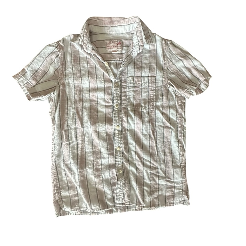 American Eagle Outfitters White and Pink Casual Button Down Shirt
